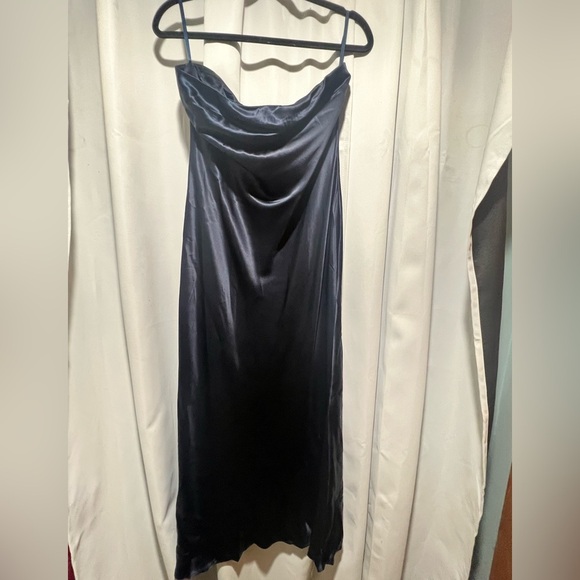 Quince Midnight Blue 100% Washable Silk Strapless midi Dress - Picture 7 of 14